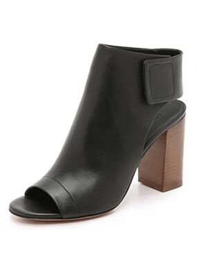 Vince Faye Leather Peep Toe Block Heel Bootie in black leather. Size 7.5